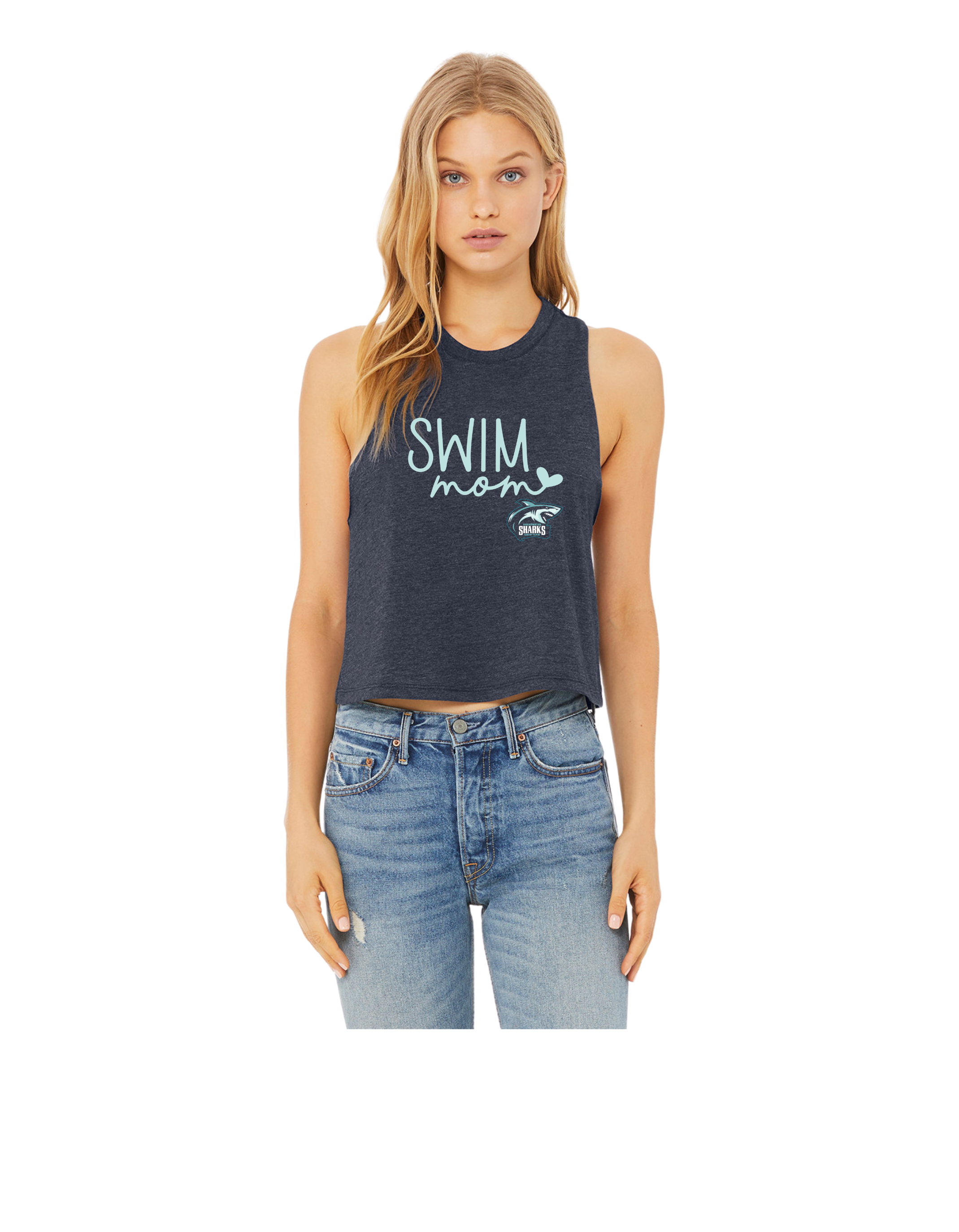 Swim Mom Heart  Cropped Racerback Tank - Womens
