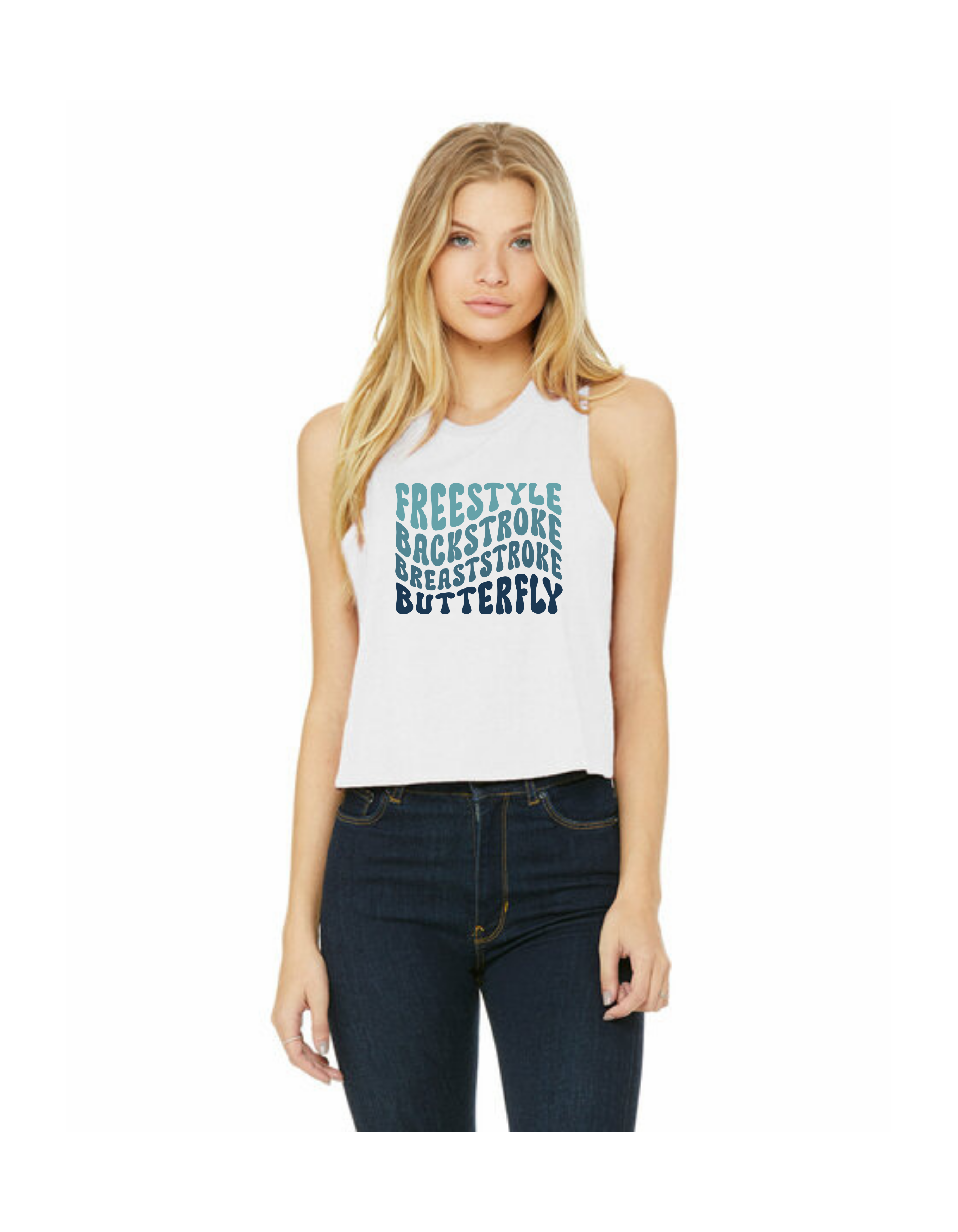 Freestyle Backstroke Design Cropped Racerback Tank - Womens