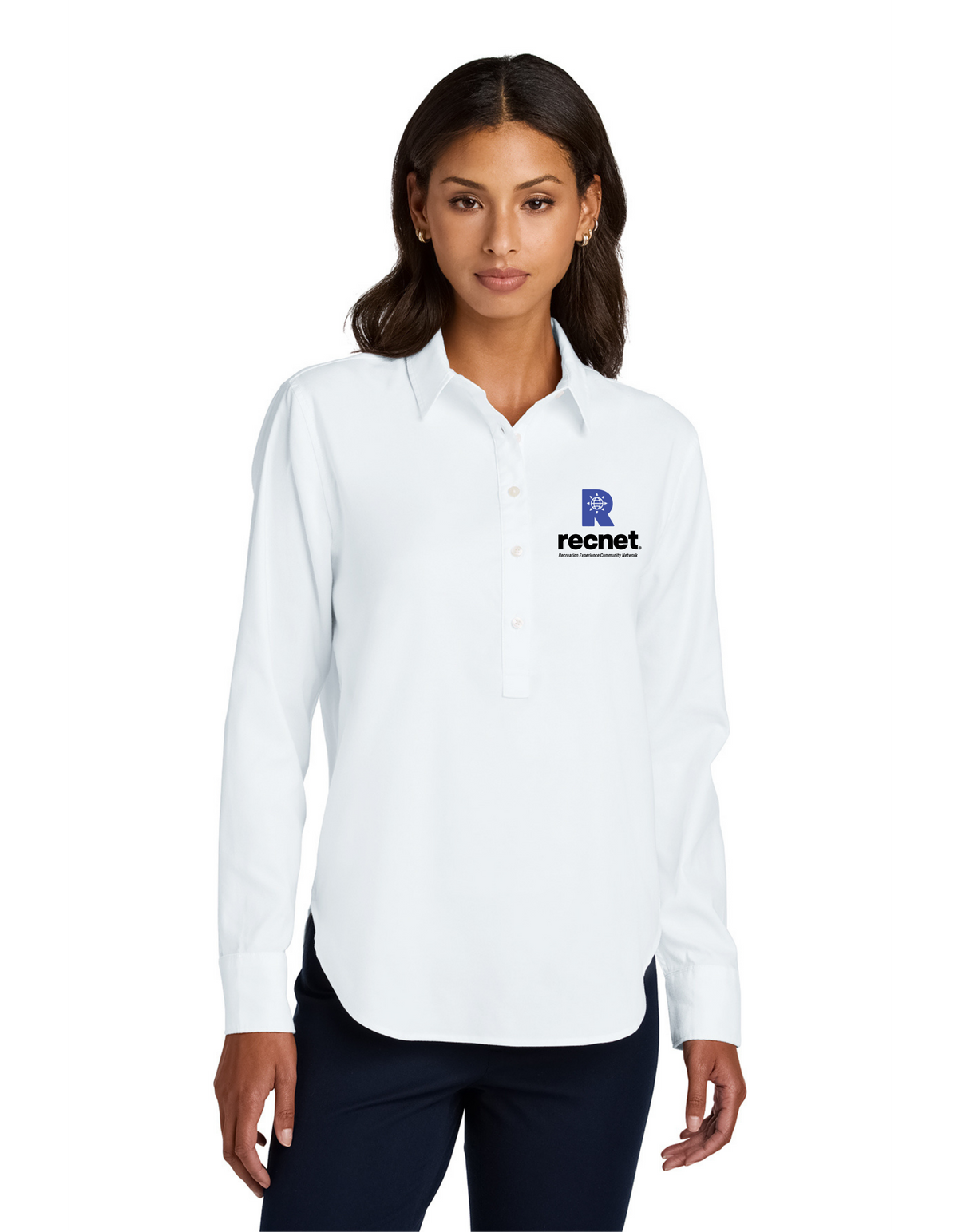RECNET Original Logo – Women's Long Sleeve Oxford Shirt