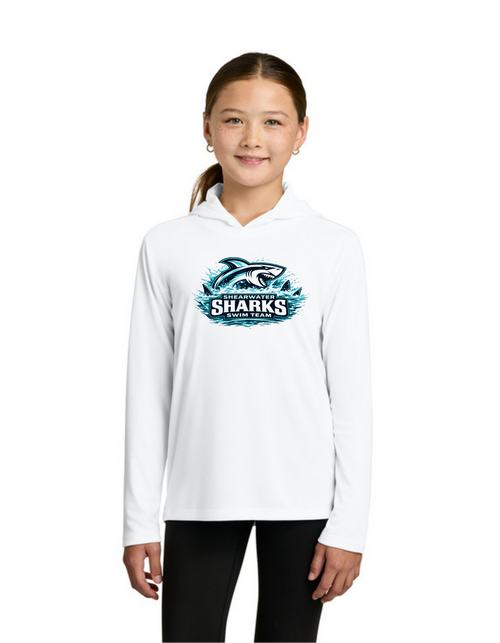 2026 Shearwater Sharks Logo Moisture Wick Long Sleeve Hoodie - Youth