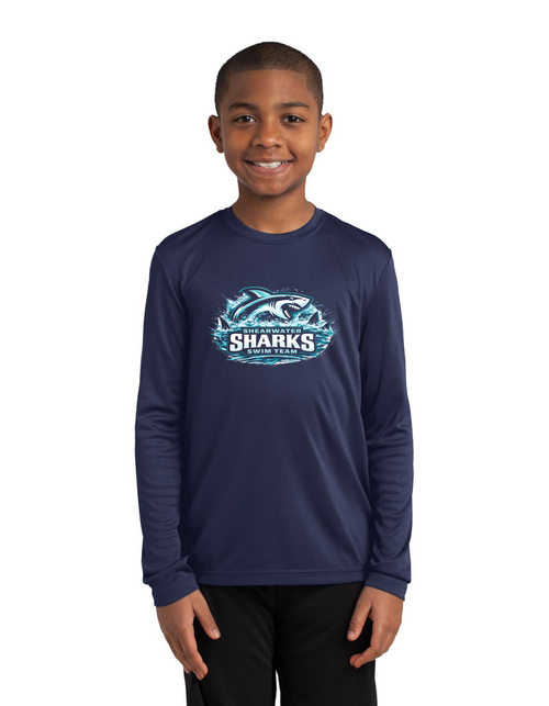 2026 Shearwater Sharks Logo Moisture Wick Long Sleeve - Youth