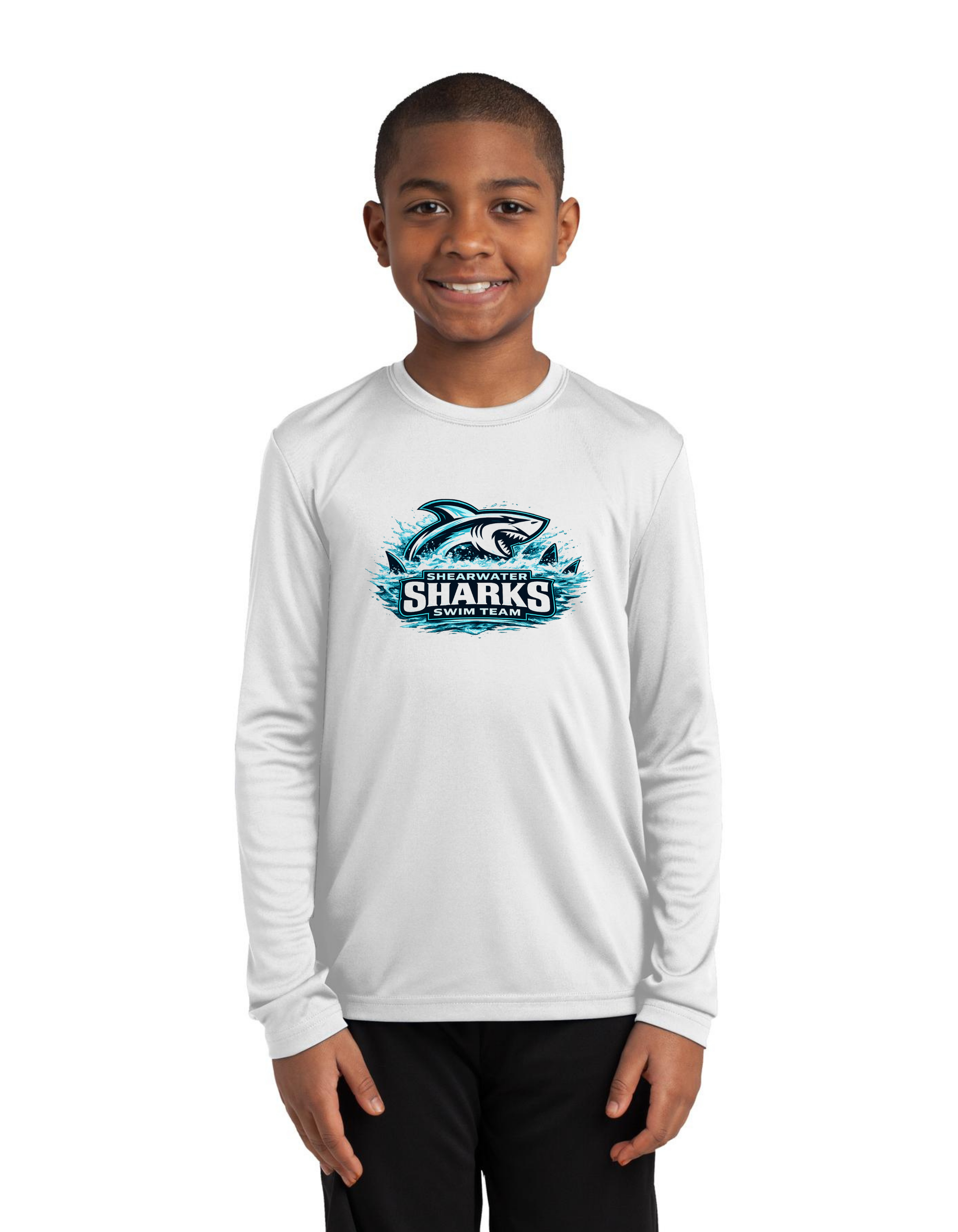 2026 Shearwater Sharks Logo Moisture Wick Long Sleeve - Youth