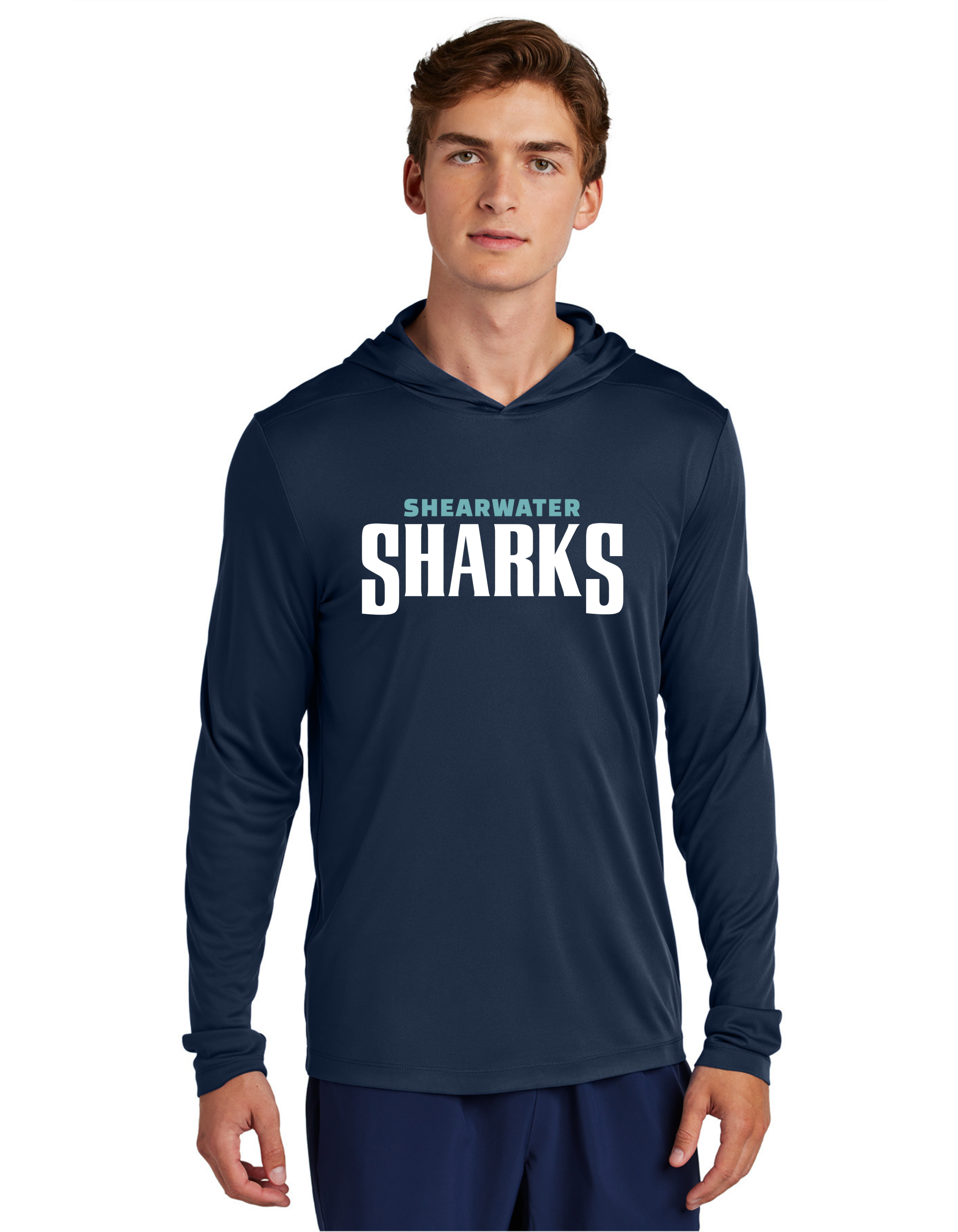 Shearwater Sharks Wordmark Moisture Wick Long Sleeve Hoodie - Unisex