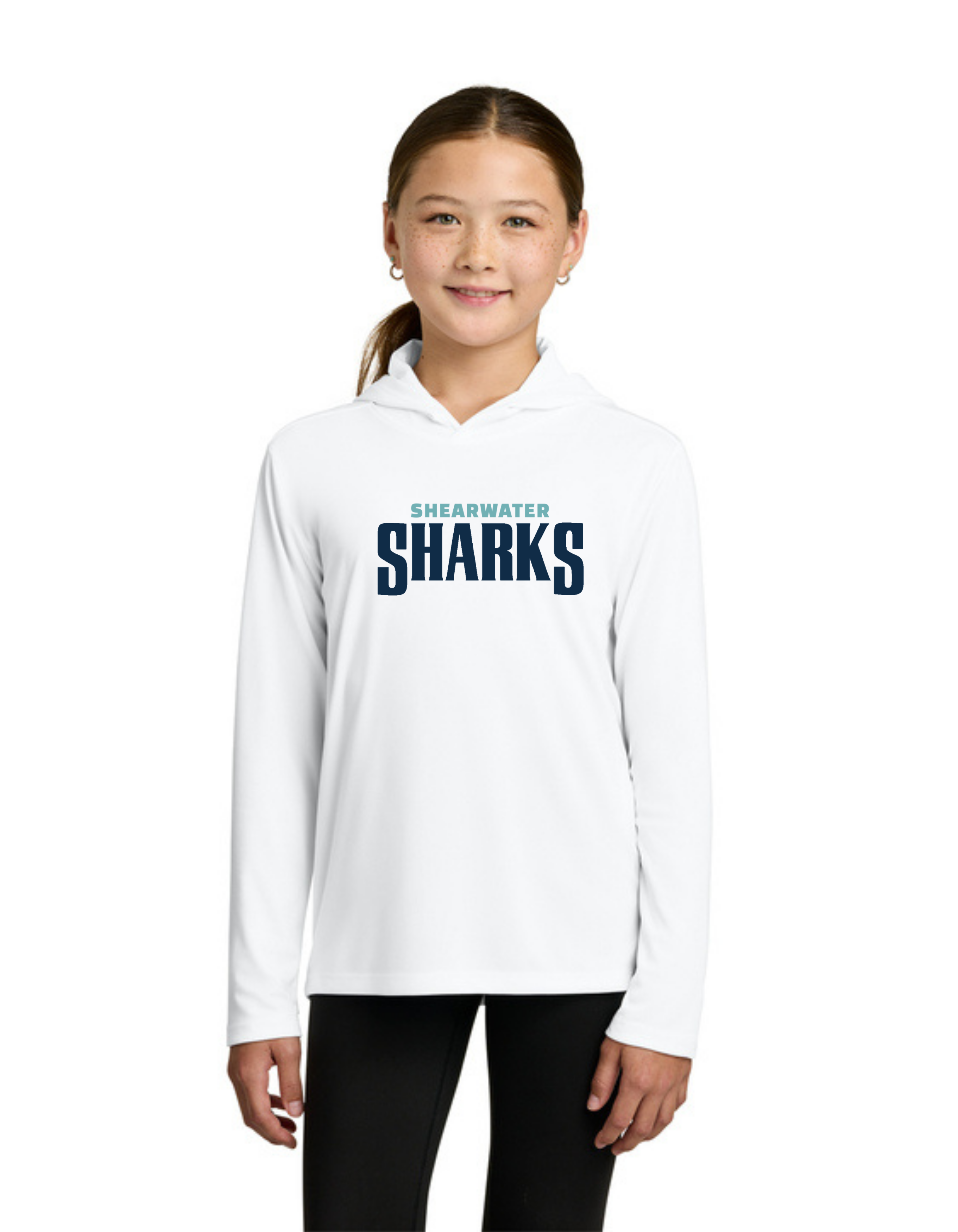 Shearwater Sharks Wordmark Moisture Wick Long Sleeved Hoodie - Youth