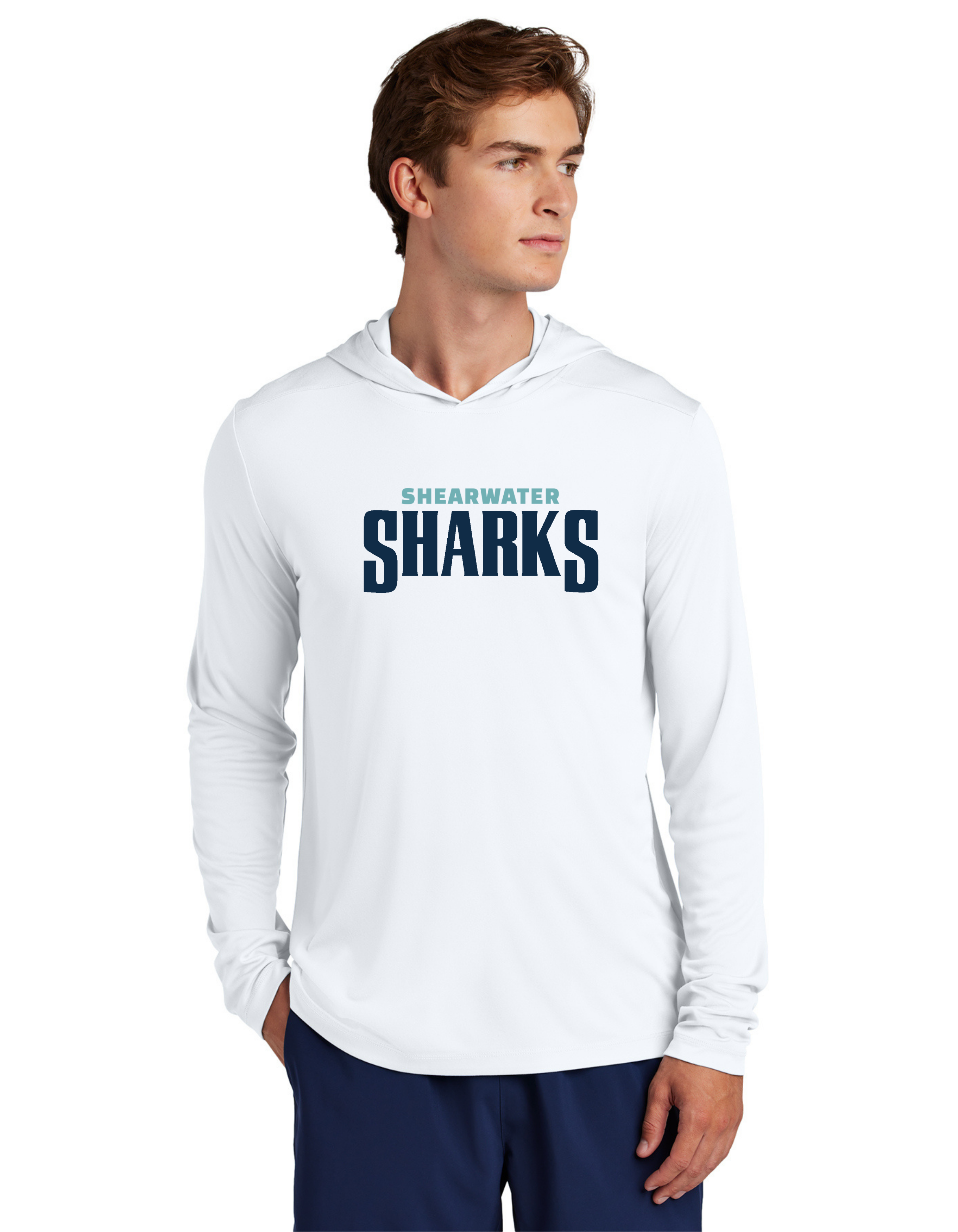 Shearwater Sharks Wordmark Moisture Wick Long Sleeve Hoodie - Unisex